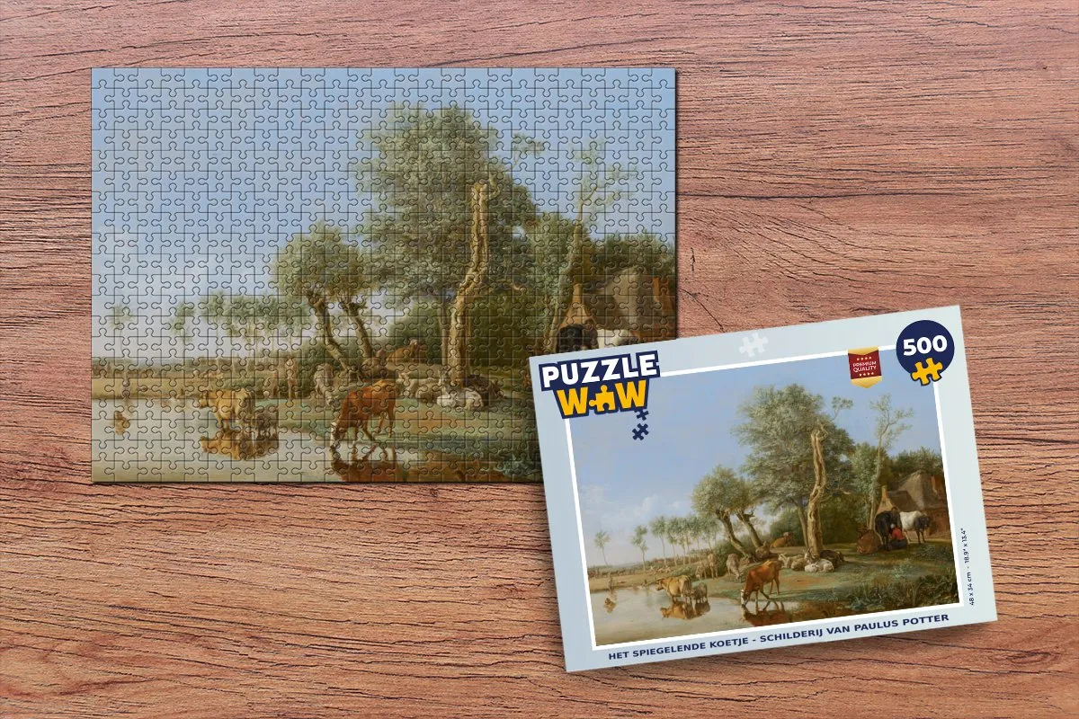 PuzzleWow Het Spiegelende Koetje Legpuzzel 500 Stuks - Paulus Potter - Multicolor