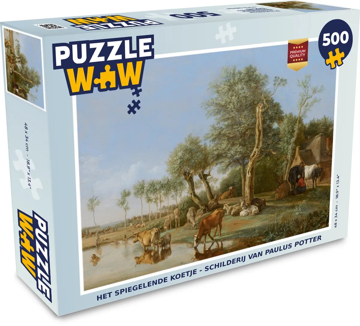 PuzzleWow Het Spiegelende Koetje Legpuzzel 500 Stuks - Paulus Potter - Multicolor