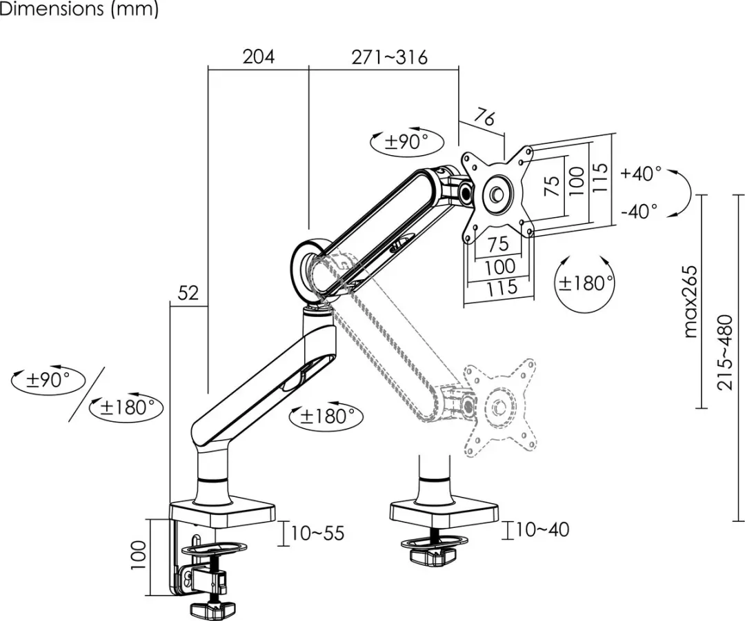 Equip 650185 Flat Panel Bureau Steun 35" - Wit - afbeelding 5 van 6