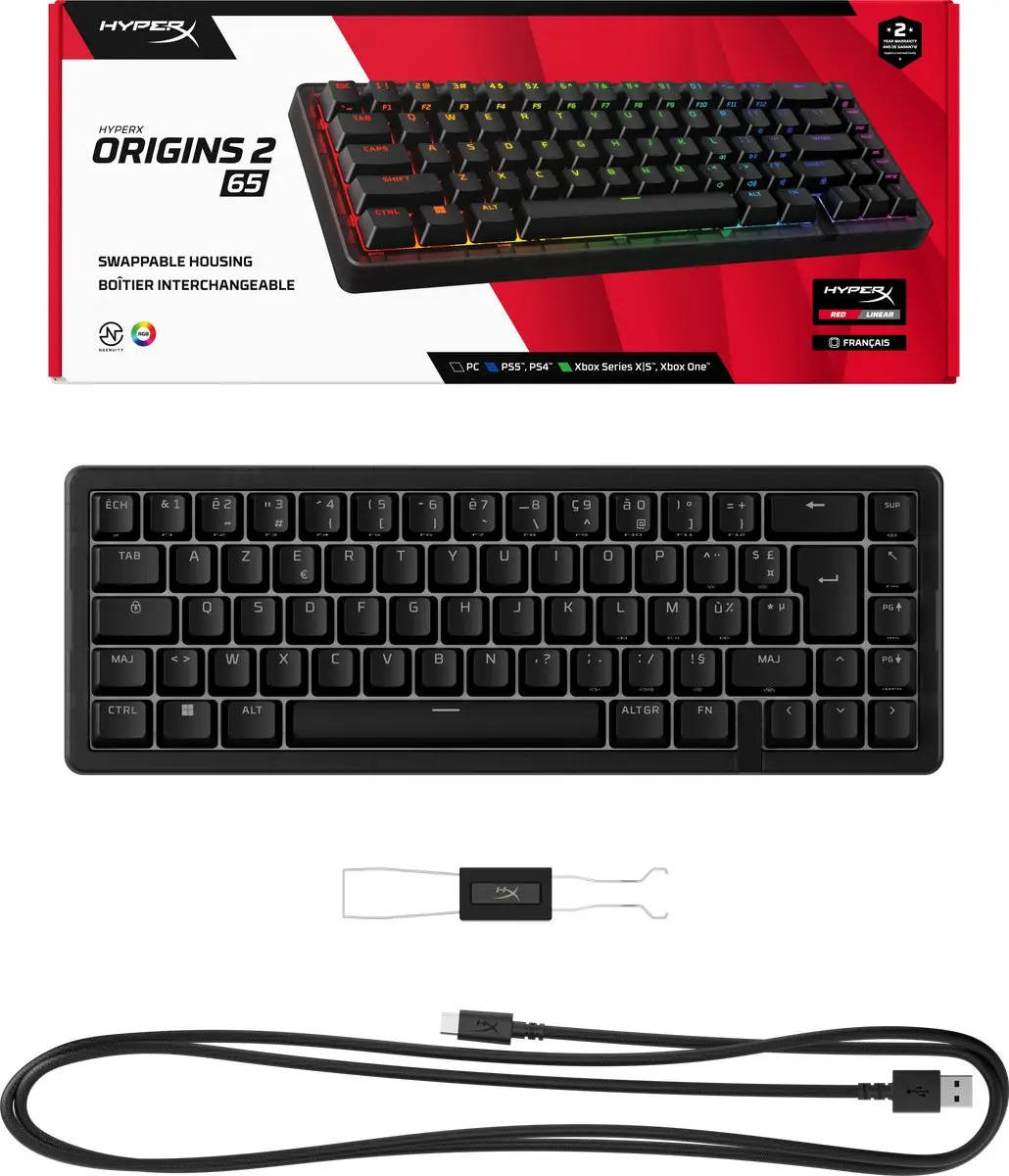 HyperX Origins 2 65 AZERTY Gamingtoetsenbord - RGB - Zwart - afbeelding 4 van 6