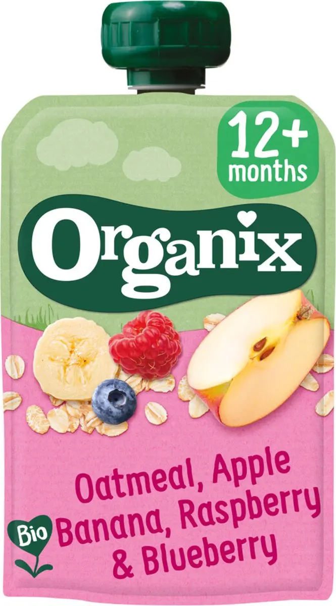 Organix Knijpfruit Havermout Appel Banaan Framboos Bosbes 100ml