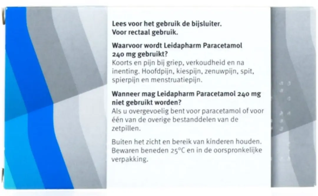 Leidapharm Paracetamol 240mg Zetpillen - 10 Stuks - afbeelding 2 van 3