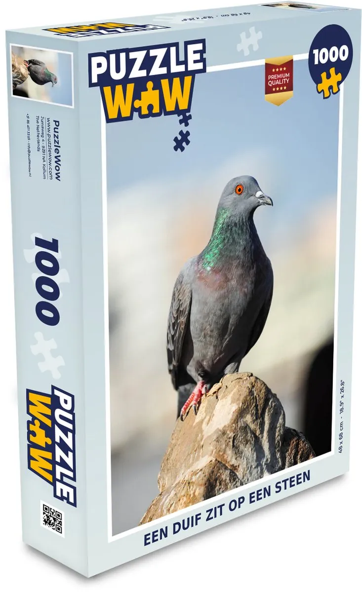 PuzzleWow Legpuzzel Een duif zit op een steen 1000 Stuks - Multicolor