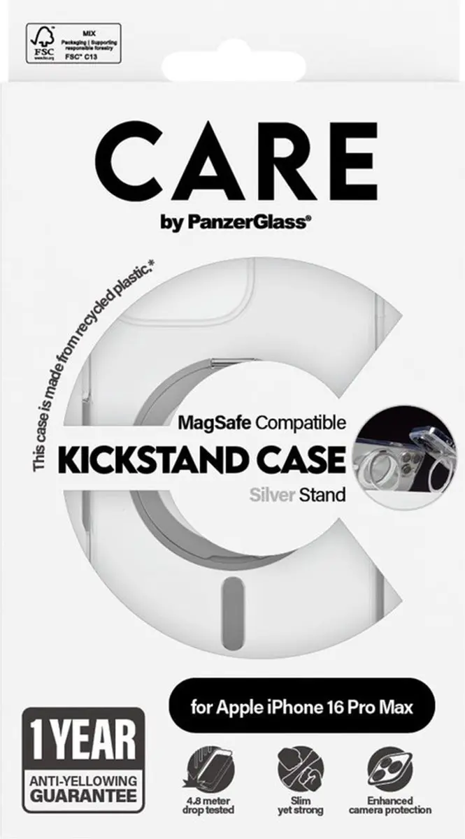 PanzerGlass CARE Feature Case iPhone 16 Pro Max - Transparant - Zilver Kickstand & MagSafe - afbeelding 5 van 6