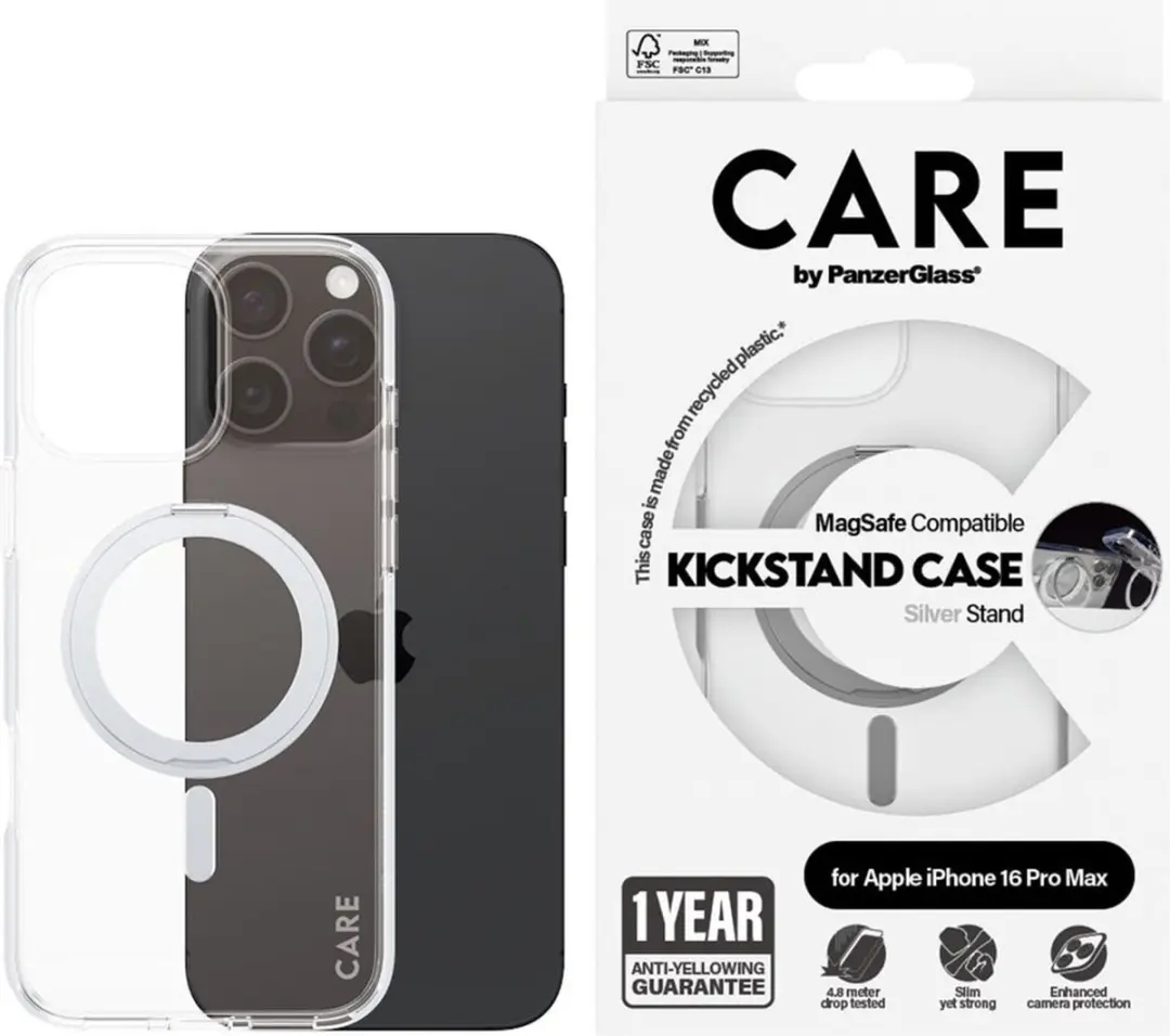 PanzerGlass CARE Feature Case iPhone 16 Pro Max - Transparant - Zilver Kickstand & MagSafe - afbeelding 4 van 6