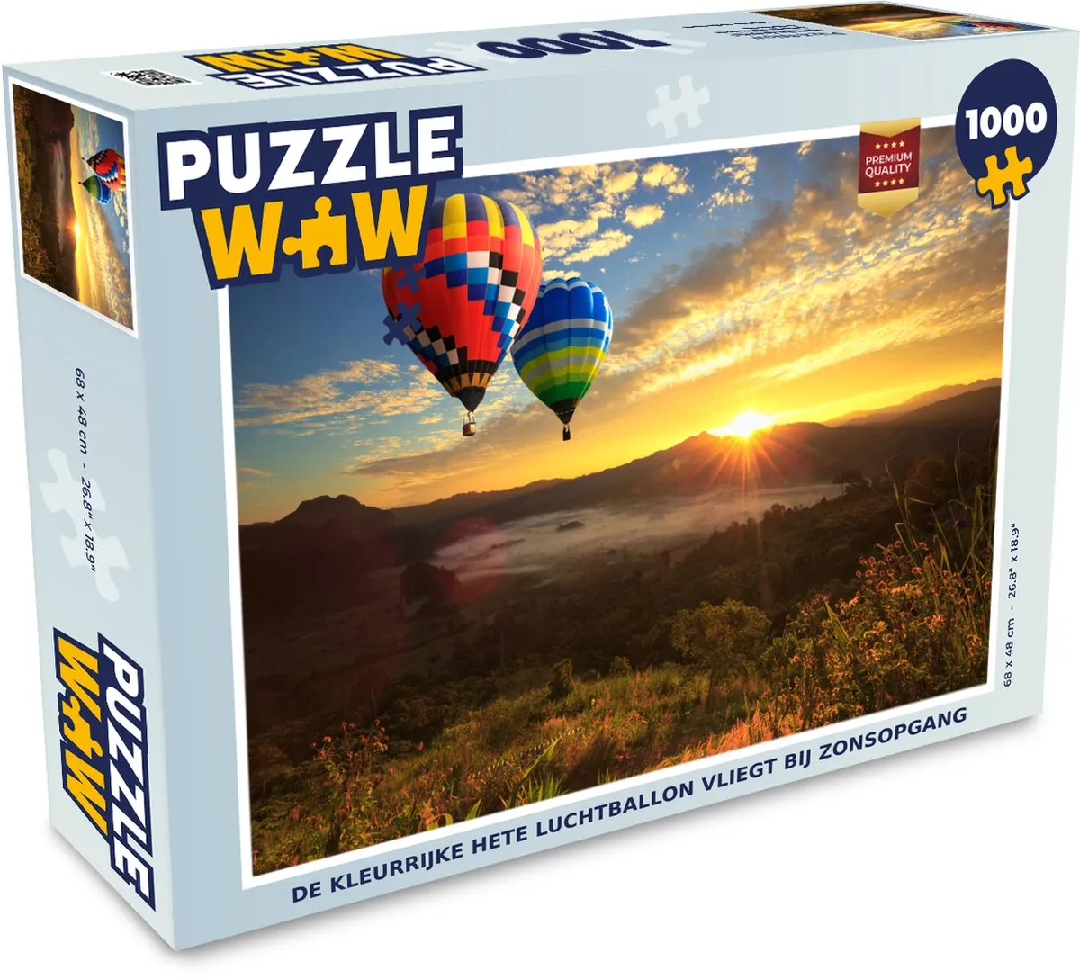 PuzzleWow Luchtballon Zon Wolken Legpuzzel 1000 Stuks - Multicolor