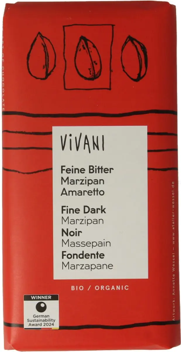 Vivani Chocoladereep Puur Marsepein 100g - afbeelding 3 van 5