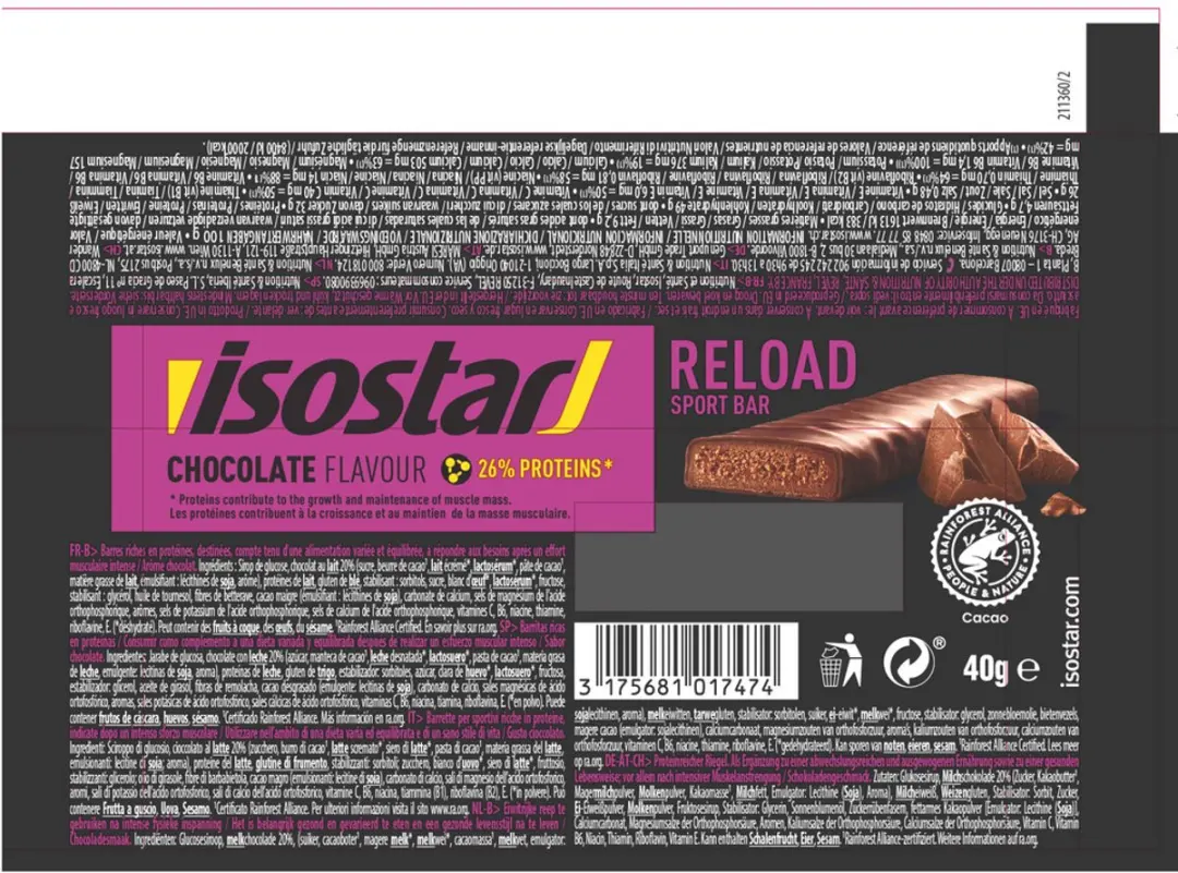 Isostar Reload Sport Bar Chocolade 40g