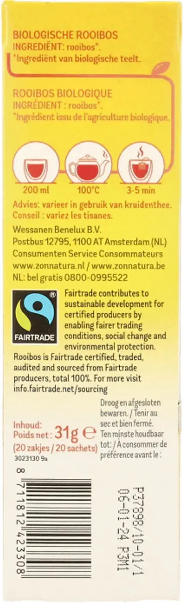 Zonnatura Rooibos Thee NL-BIO-01 - 20 Stuks