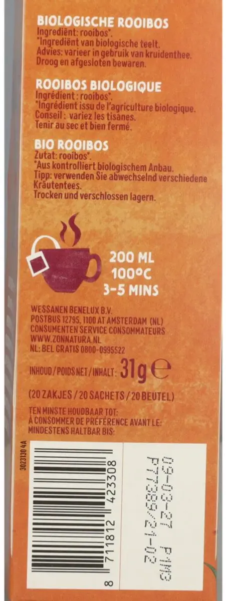 Zonnatura Rooibos Thee NL-BIO-01 - 20 Stuks