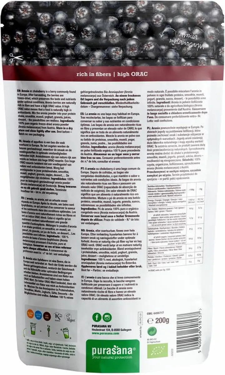 Purasana Aronia Berry Poeder Biologisch 200g