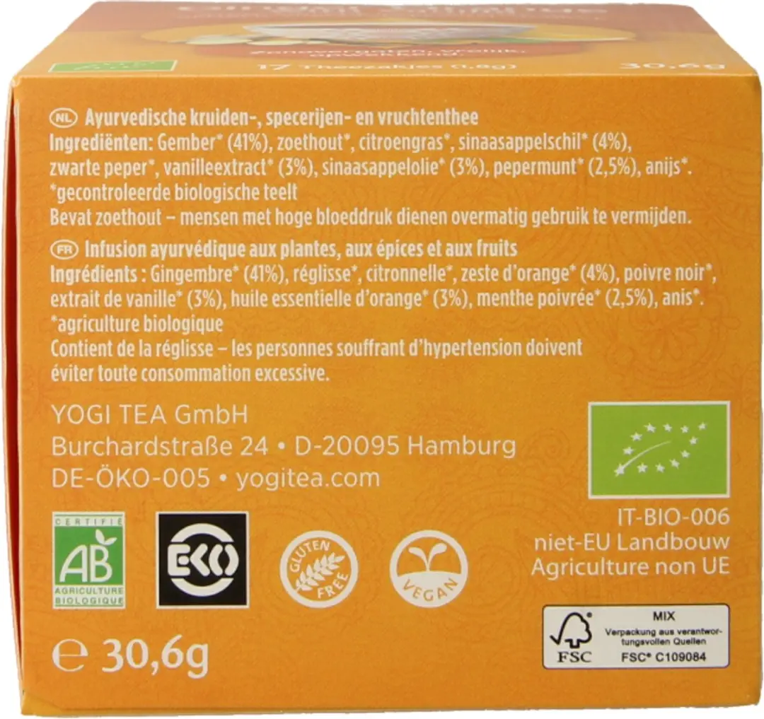 Yogi Tea Ginger Orange Bio Kruidenthee 17g - Gember/Sinaasappel/Vanille