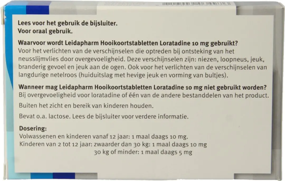 Leidapharm Loratadine Hooikoortstabletten 10mg - 7 Stuks - afbeelding 3 van 3