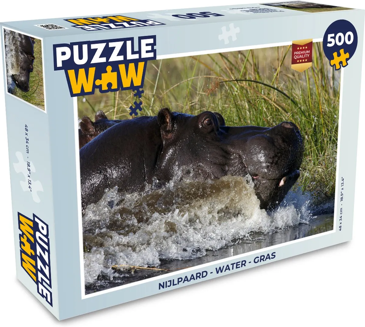 PuzzleWow Nijlpaard Water Gras Legpuzzel 500 Stuks
