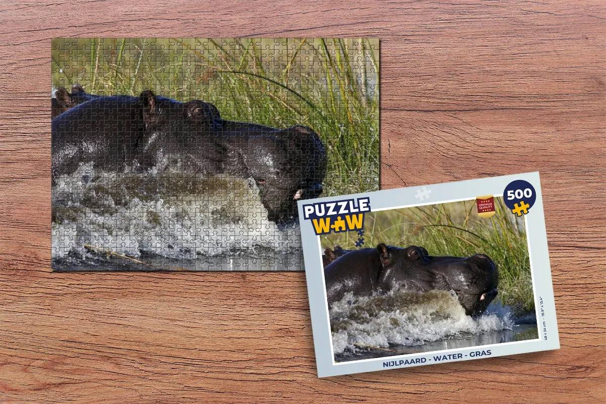 PuzzleWow Nijlpaard Water Gras Legpuzzel 500 Stuks - Multicolor