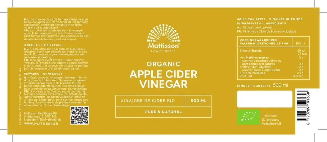 Mattisson Biologische Appelazijn 500ml - Puur & Vegan