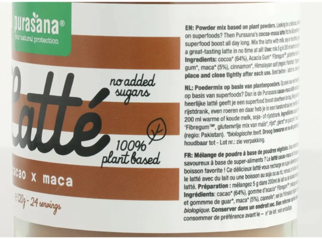 Purasana Latte Cacao Maca Vegan Bio 120g