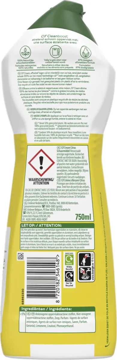 Cif Cream Schuurmiddel Citroen 750ml
