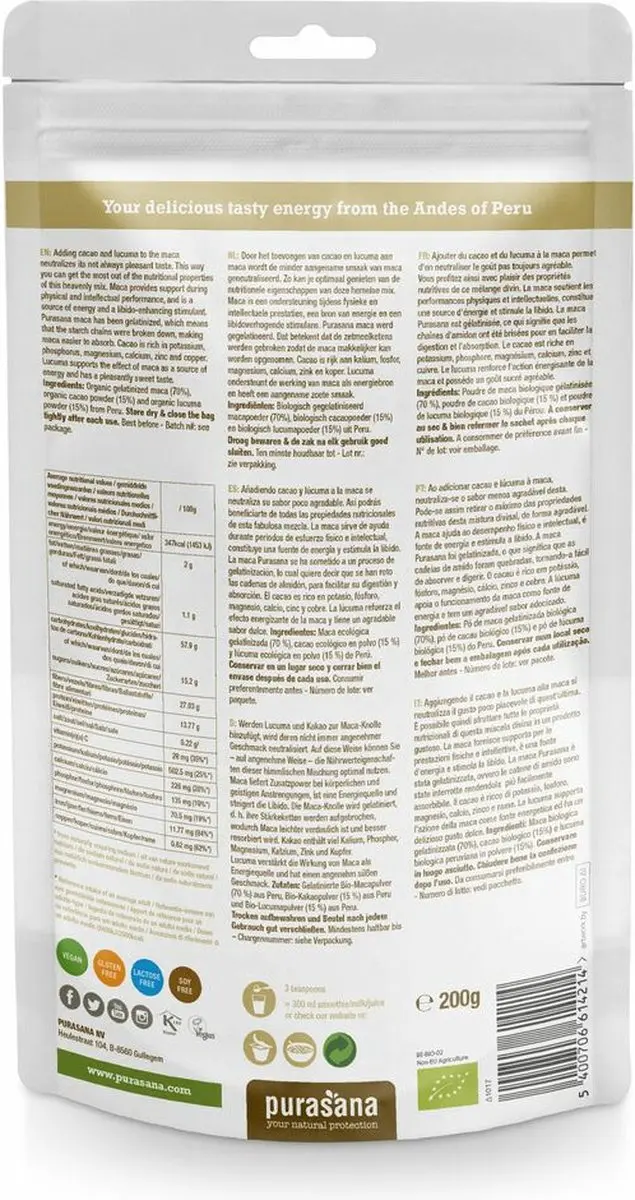 Purasana Maca & Cacao Poedermix Bio 200g