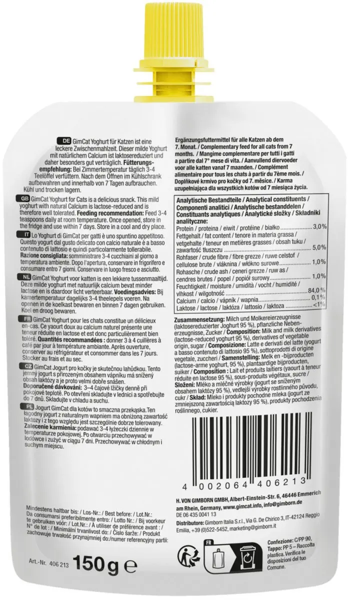 GimCat Yoghurt Pouch Kattensnack 150g - afbeelding 2 van 6