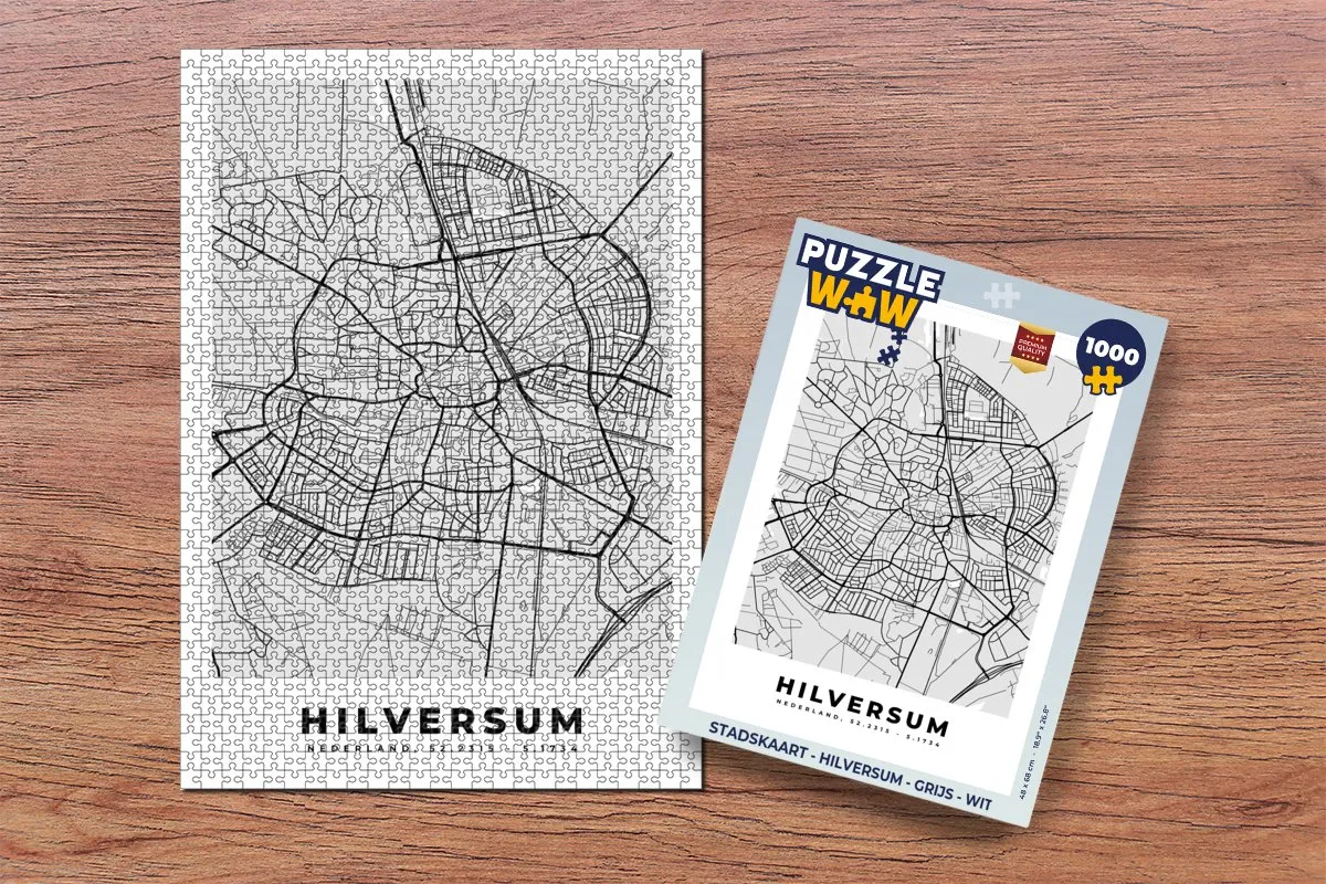 PuzzleWow Stadskaart Hilversum Legpuzzel 1000 Stuks - Multicolor