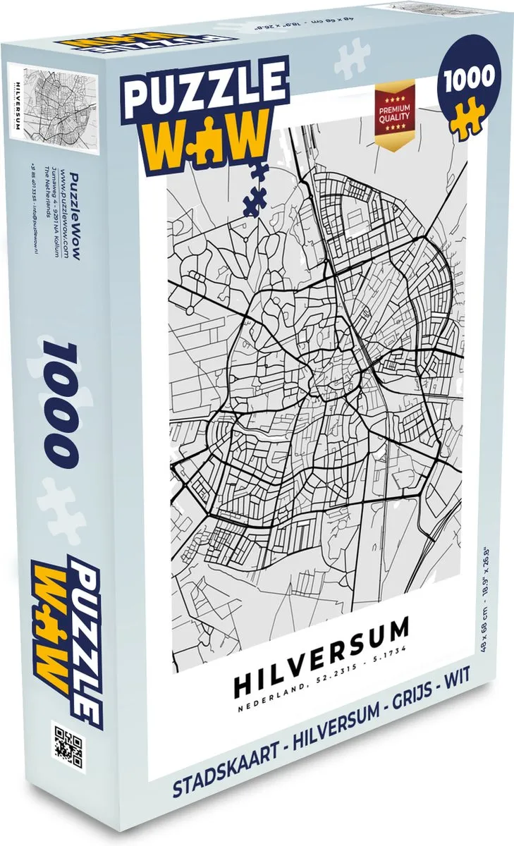 PuzzleWow Stadskaart Hilversum Legpuzzel 1000 Stuks