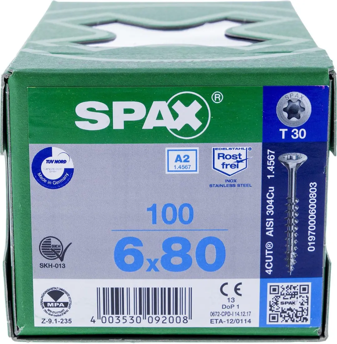 Spax Spaanplaatschroef RVS Torx 6.0 x 80 - 100 Stuks - afbeelding 5 van 6