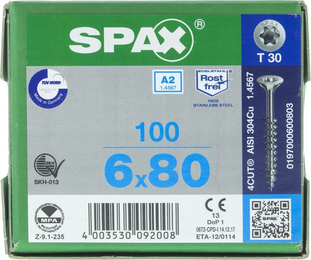 Spax Spaanplaatschroef RVS Torx 6.0 x 80 - 100 Stuks - afbeelding 2 van 6