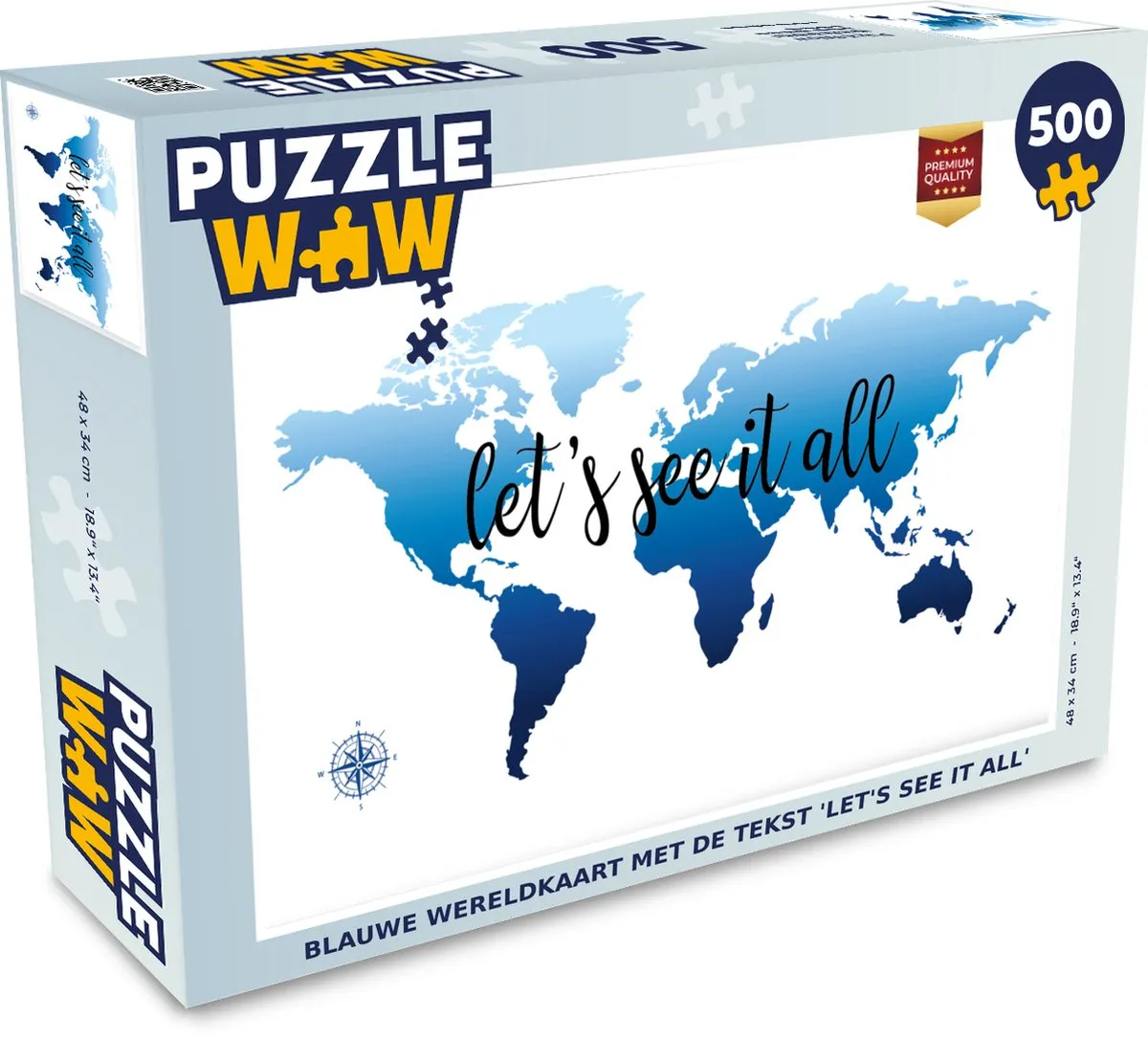 PuzzleWow Wereldkaart Legpuzzel 500 Stuks - Multicolor