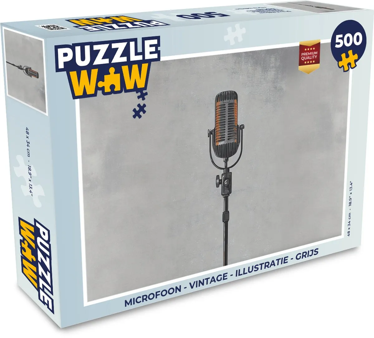 PuzzleWow Microfoon Legpuzzel 500 Stuks - Vintage Grijs