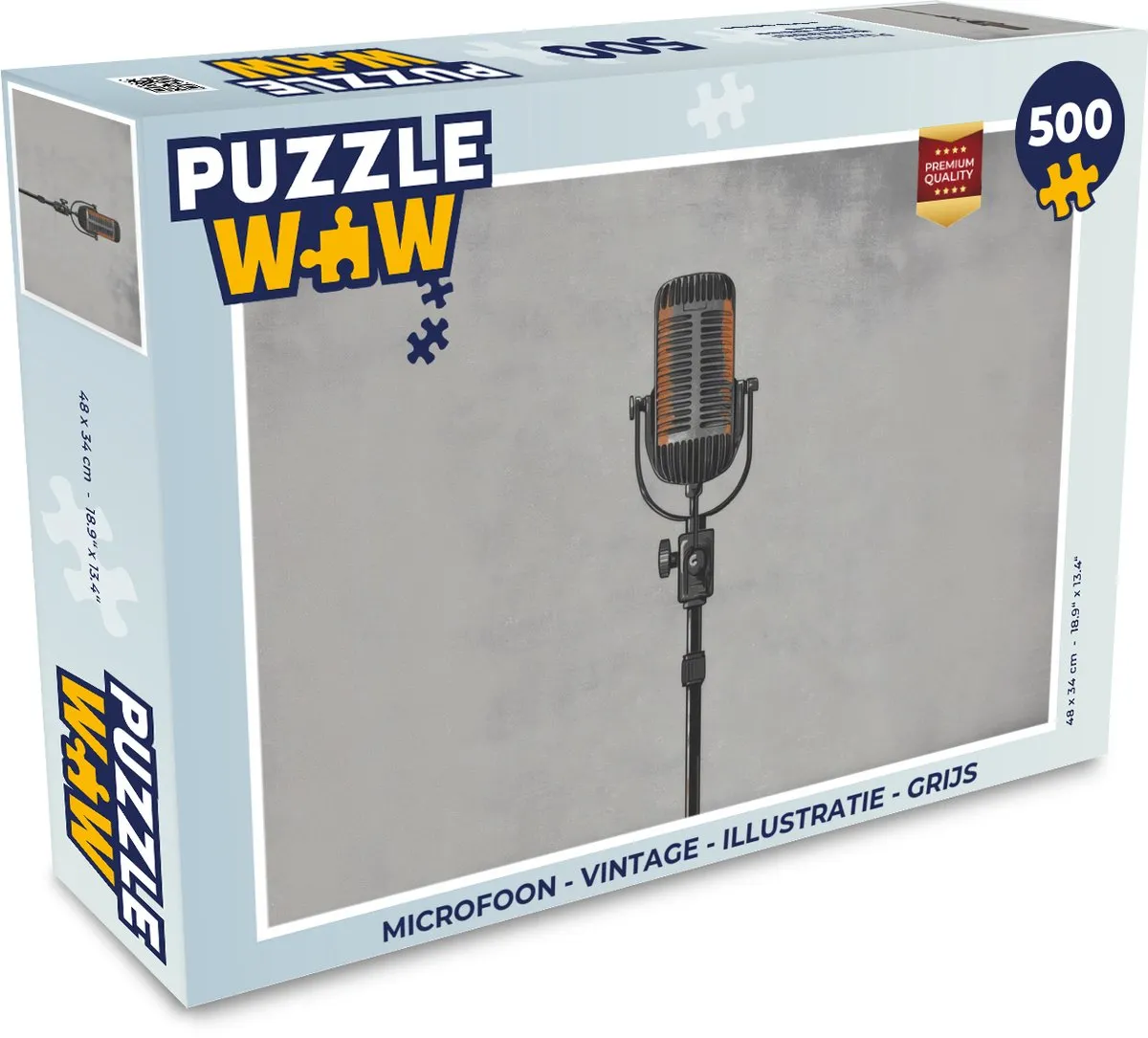 PuzzleWow Microfoon Legpuzzel 500 Stuks - Vintage Grijs