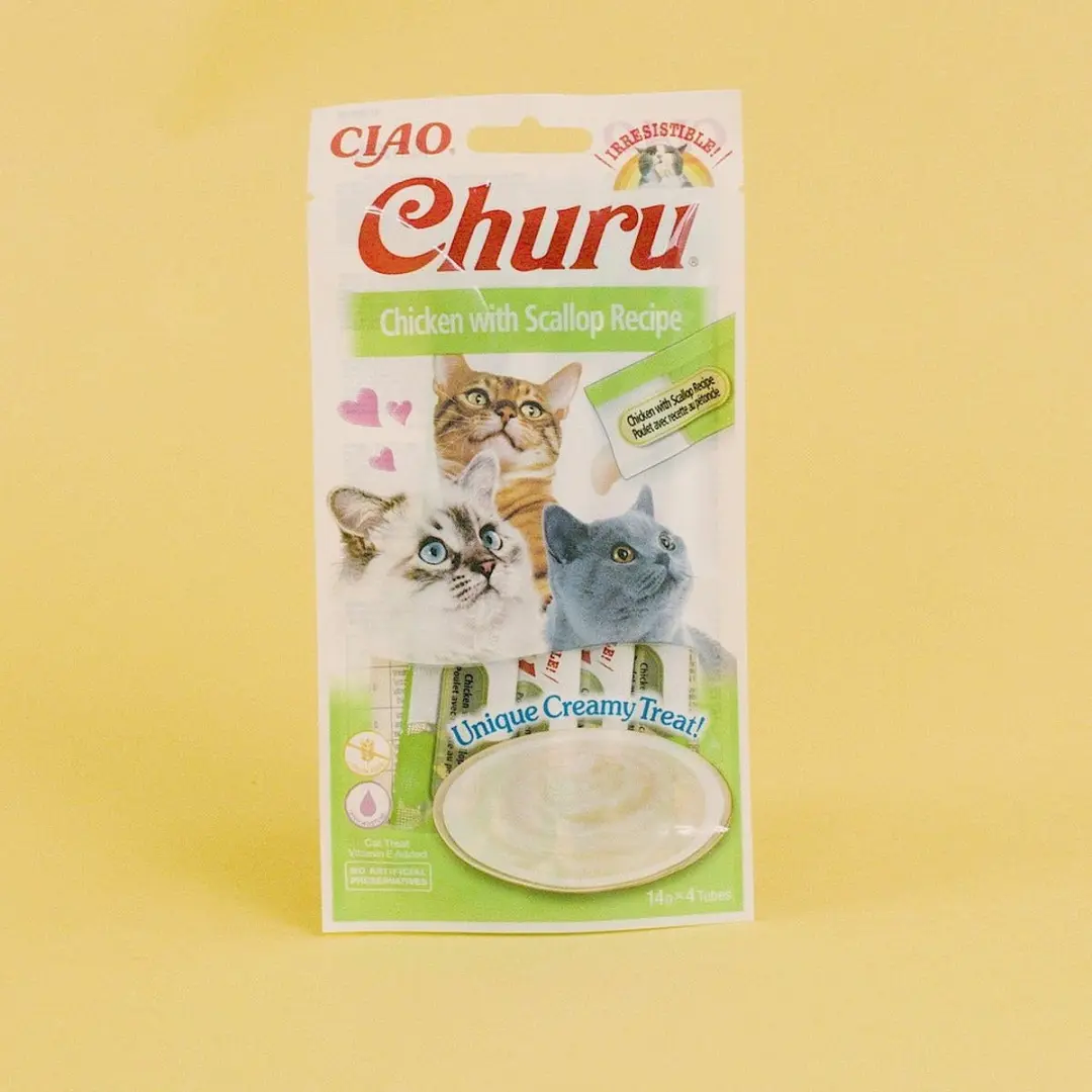 Inaba Churu Purée Kip Jacobsschelp 15g - 4 Stuks
