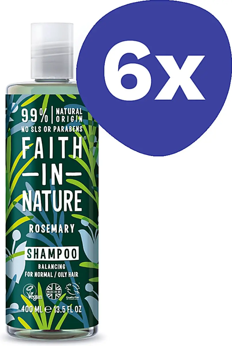 Faith in Nature Shampoo Rozemarijn (vet & anti roos) (6x 400ml)