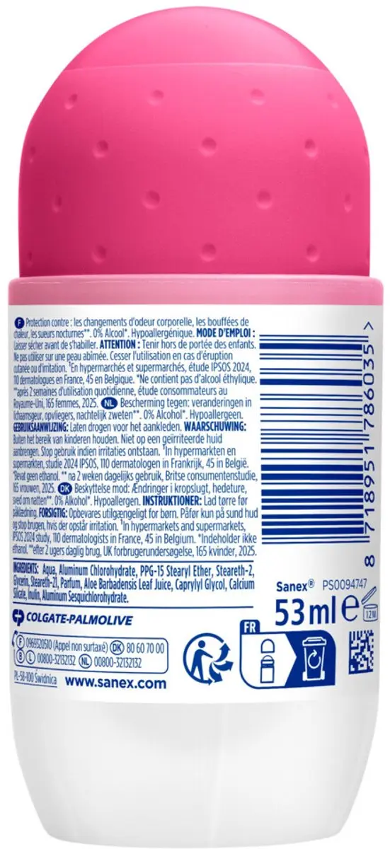 Sanex Deoroller Derma Care+ Menopause 53ml - 6 Stuks