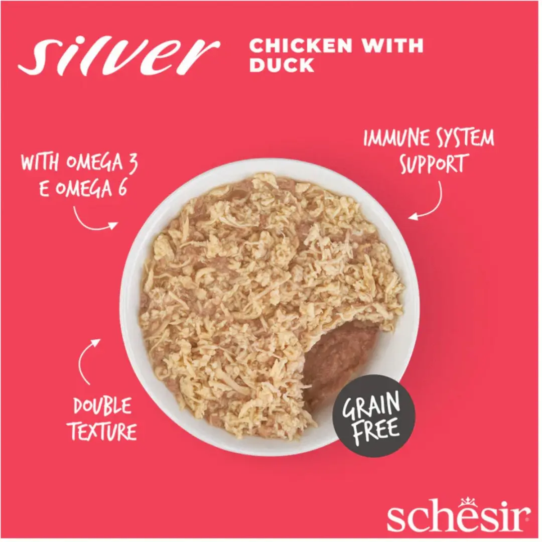 Schesir Silver Kattenvoer 70g - Kip & Eend - afbeelding 4 van 4