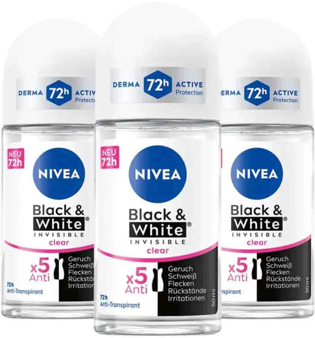 NIVEA Black & White Invisible Deodorant Roller - 3x50ml
