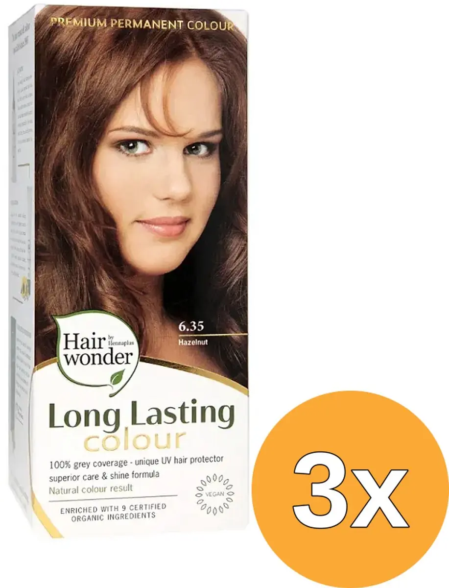 3x Hairwonder Long lasting colour 6.35 hazelnut (100 ml)