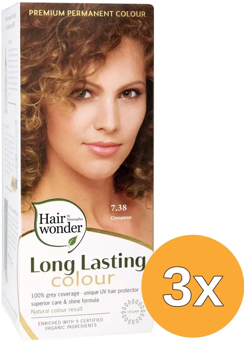 3x Hairwonder Long lasting colour 7.38 cinnamon (100 ml)