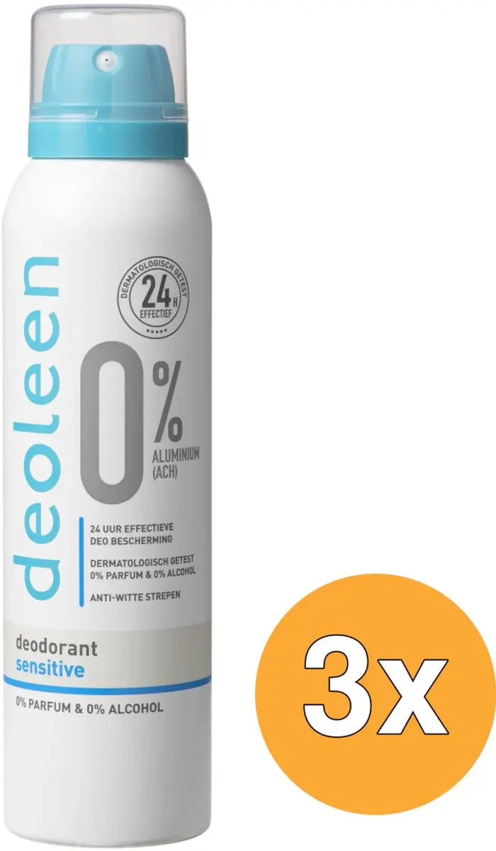 3x Deoleen Deodorant spray 0% sensitive (150 ml)