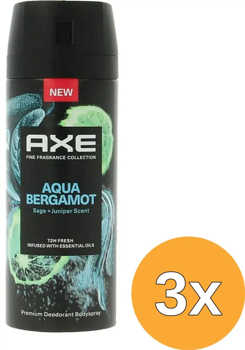 3x Axe Deodorant Bodyspray Kenobi Aqua Bergamot (150 ml)
