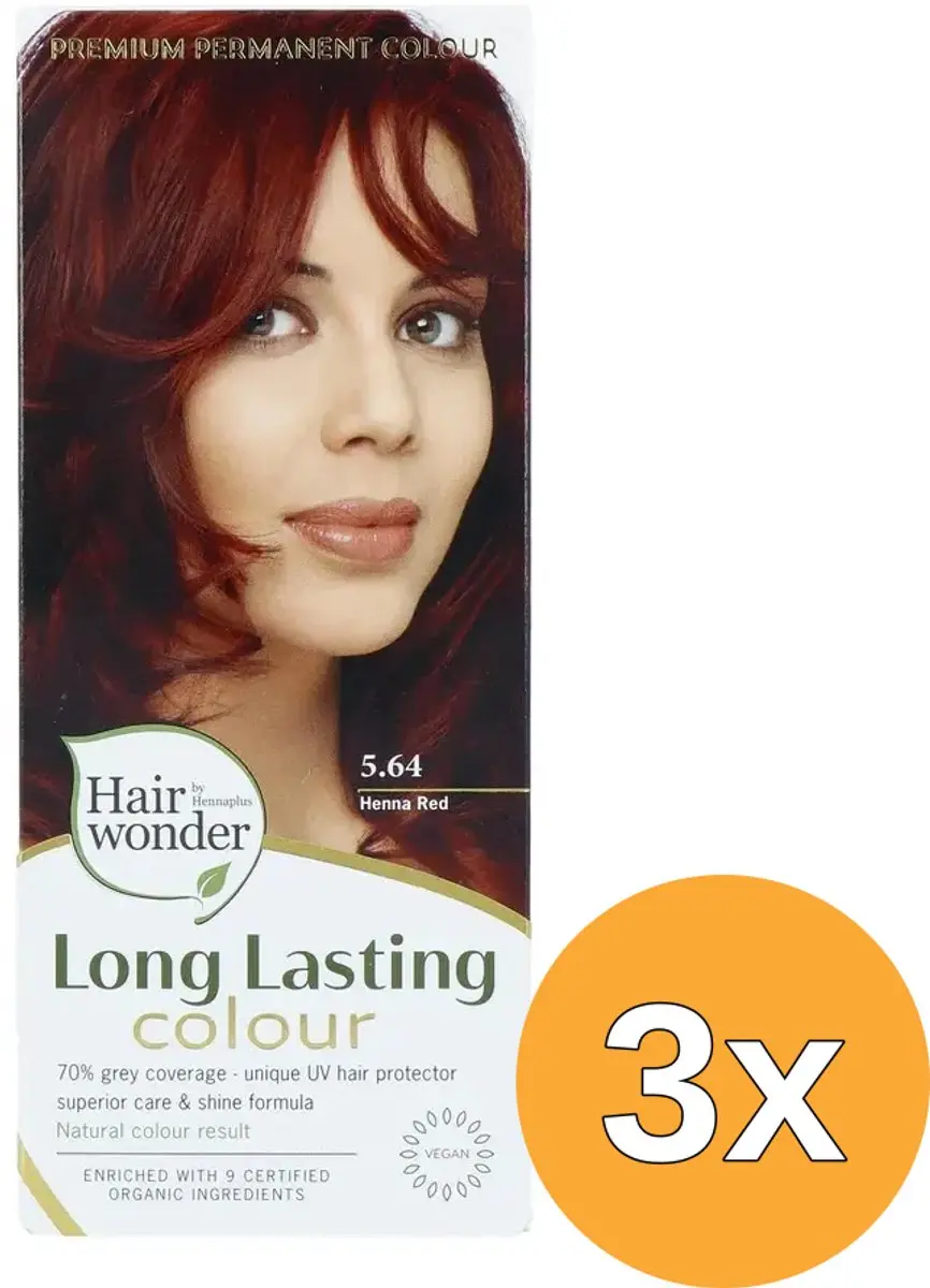 3x Hairwonder Long Lasting Colour 5.64 Henna Red (100 ml)