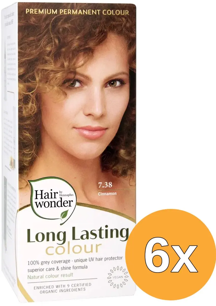 6x Hairwonder Long lasting colour 7.38 cinnamon (100 ml)