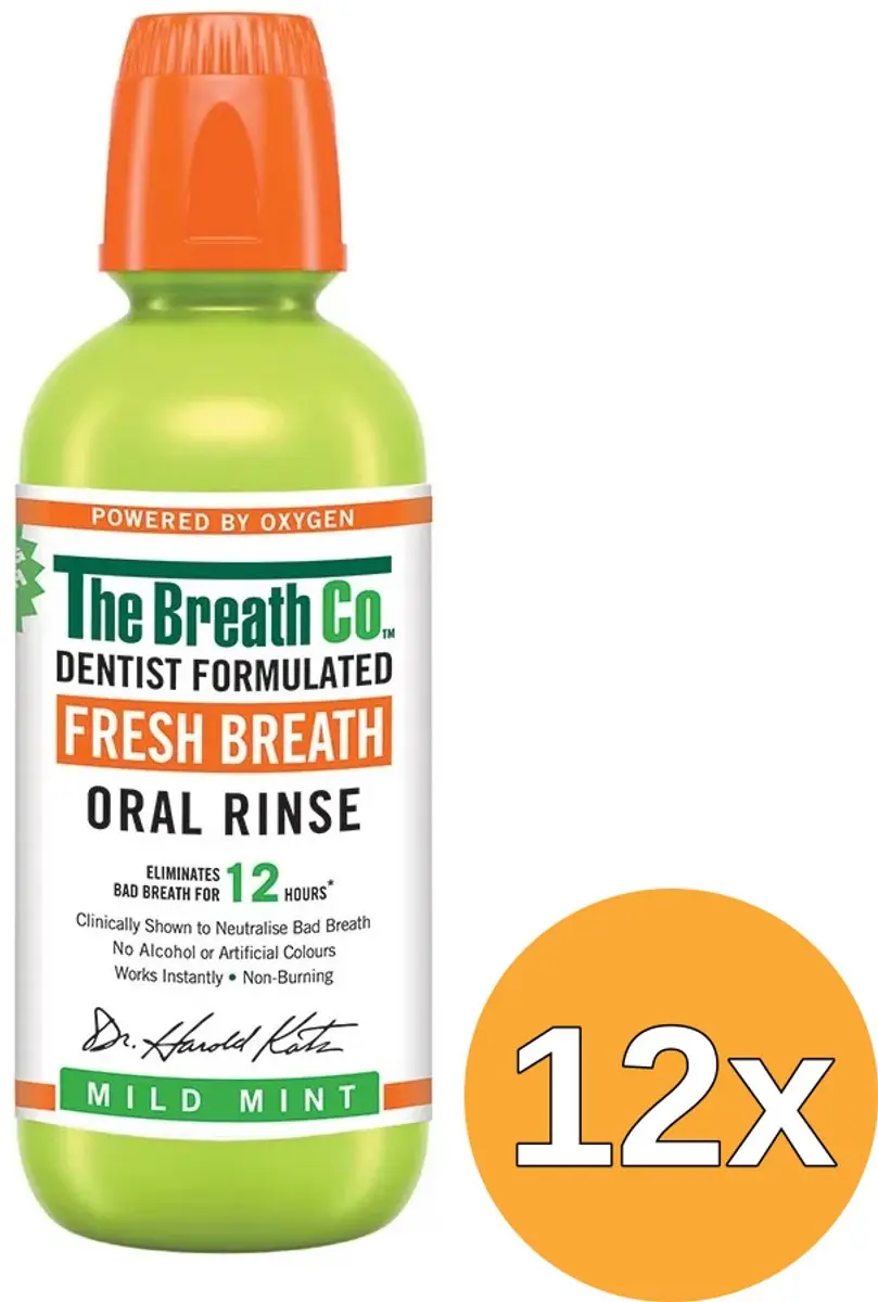 12x The Breath Co Mondwater Mild Mint (500 ml)