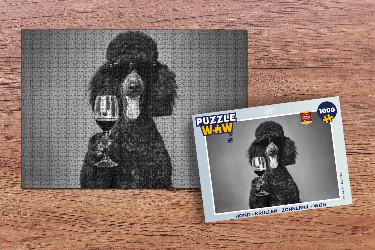 PuzzleWow Hond Zonnebril Wijn Legpuzzel 1000 Stuks