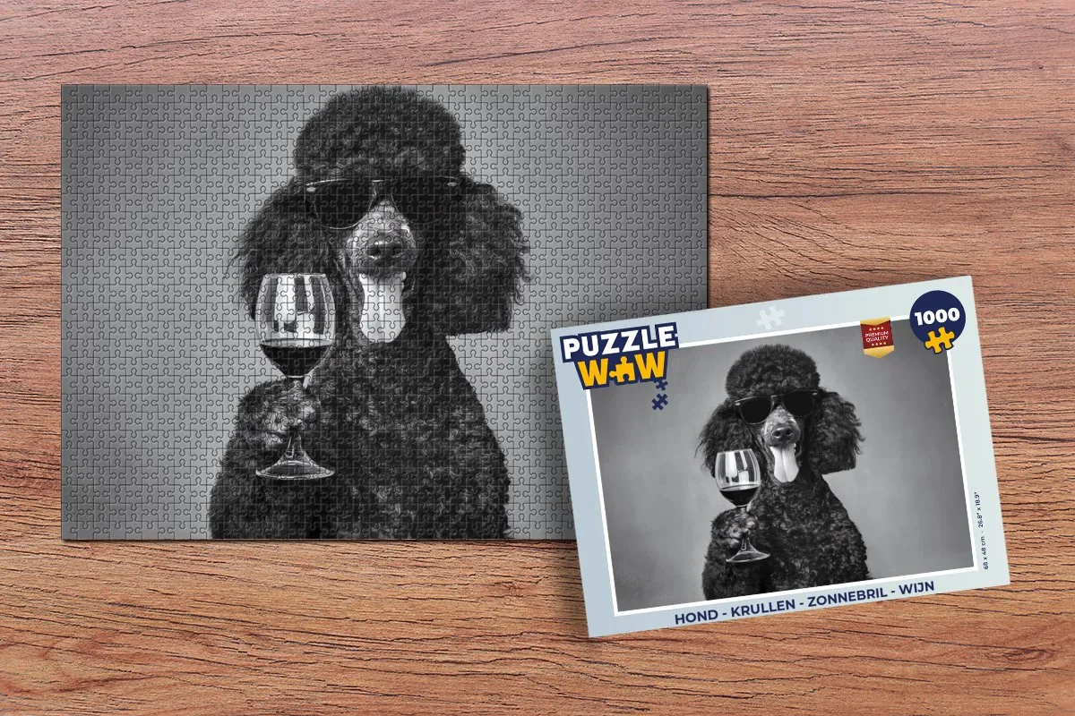PuzzleWow Hond Zonnebril Wijn Legpuzzel 1000 Stuks