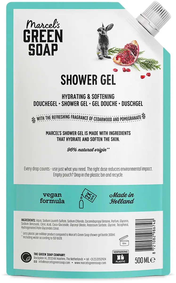 Marcel's Green Soap Cedar & Pomegranate Douchegel Navulling 500ml