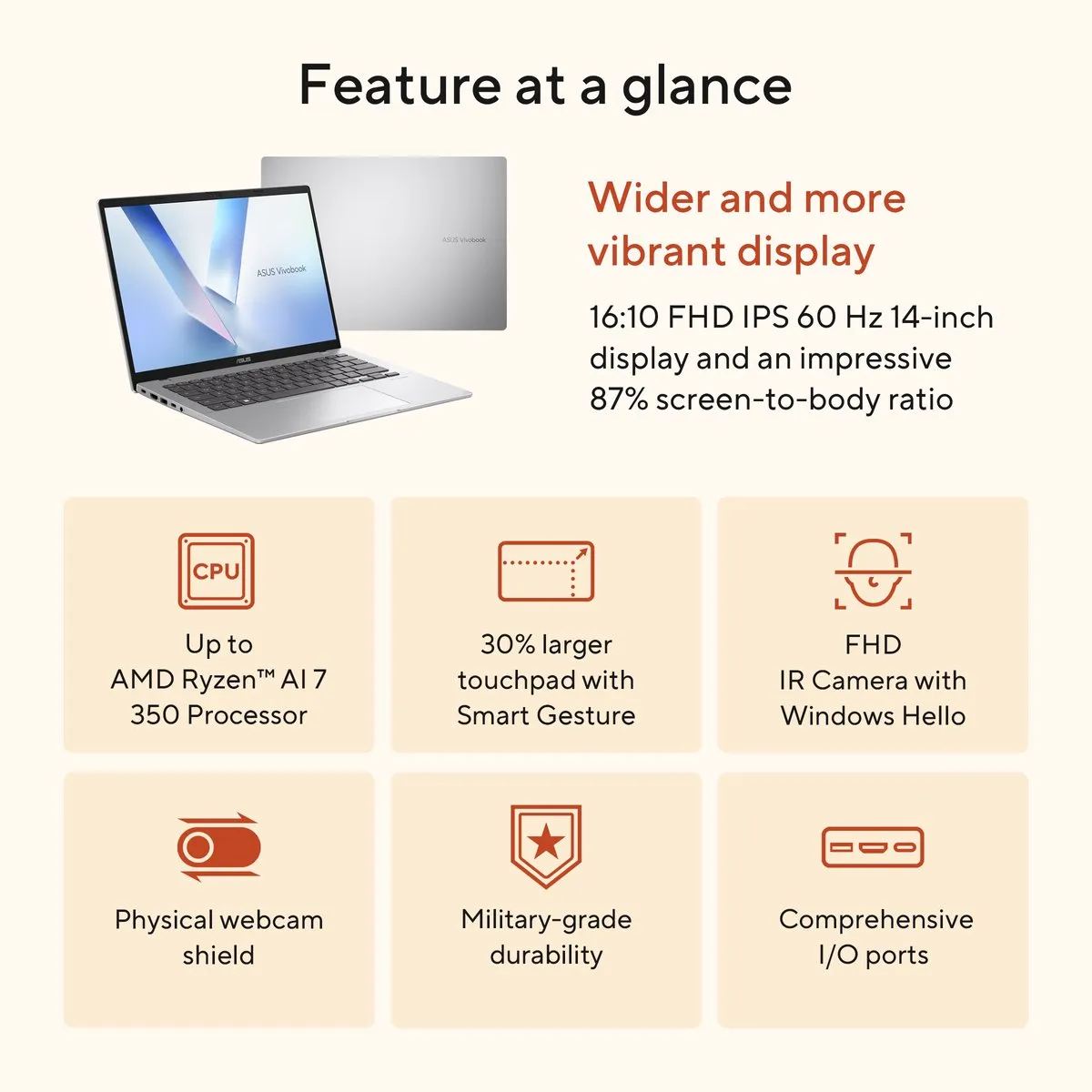 ASUS Vivobook 14 M1407KA-LY011W Laptop - Ryzen AI 5 16GB/512GB