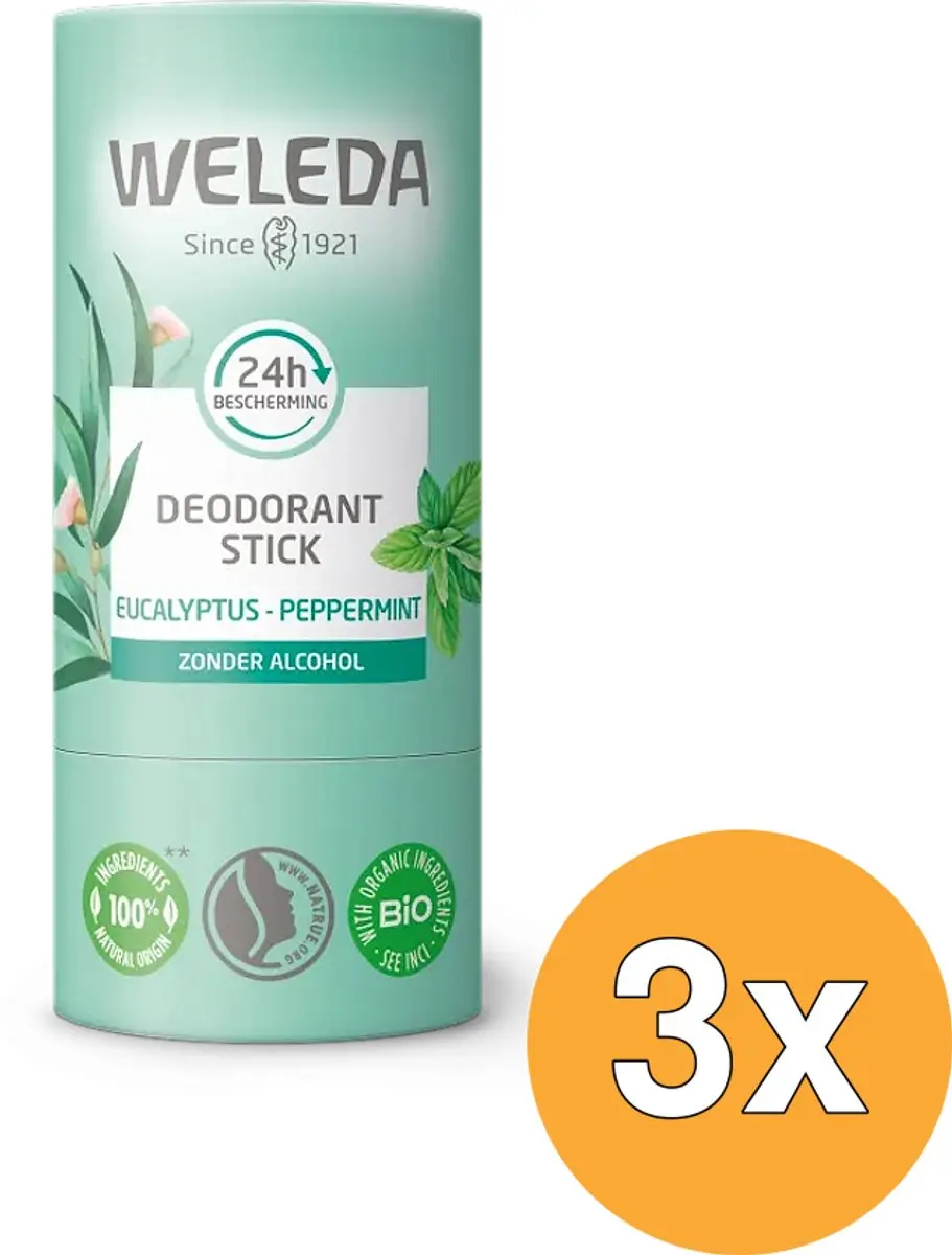 3x WELEDA Eucalyptus + peppermint 24U deodorant stick (50 gr)