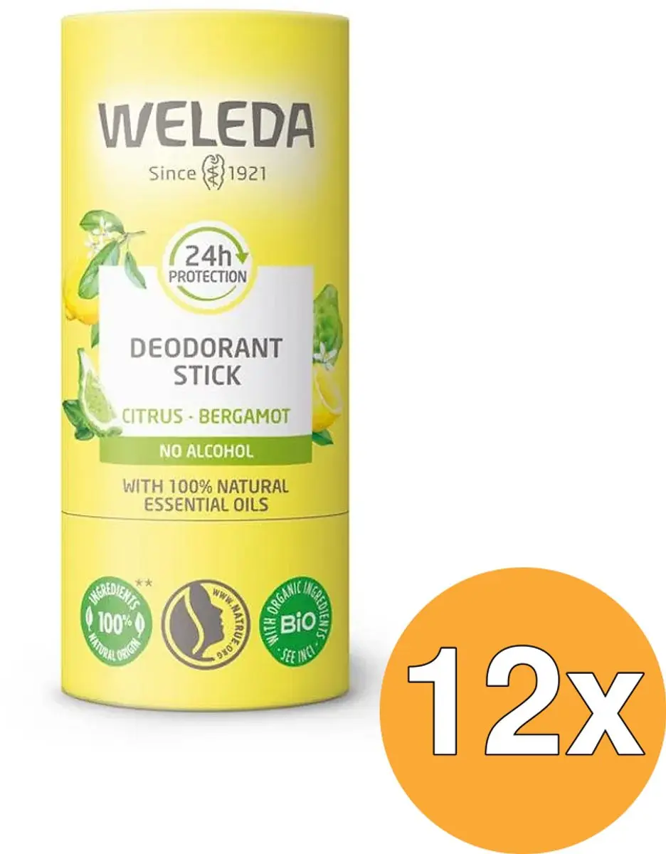 12x WELEDA Citrus + bergamot 24U deodorant stick (50 gr)