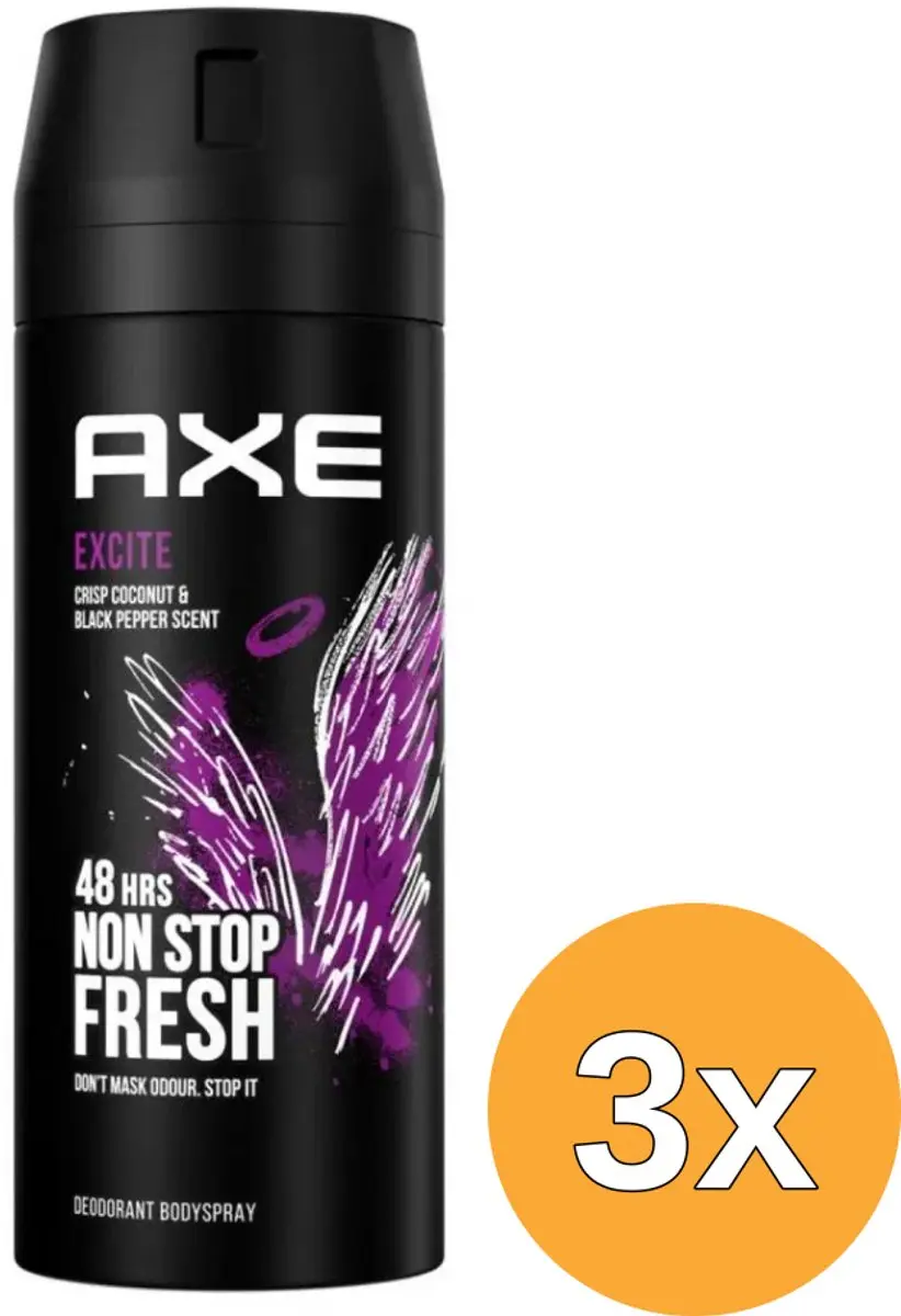 3x Axe Deodorant bodyspray excite (150 ml)